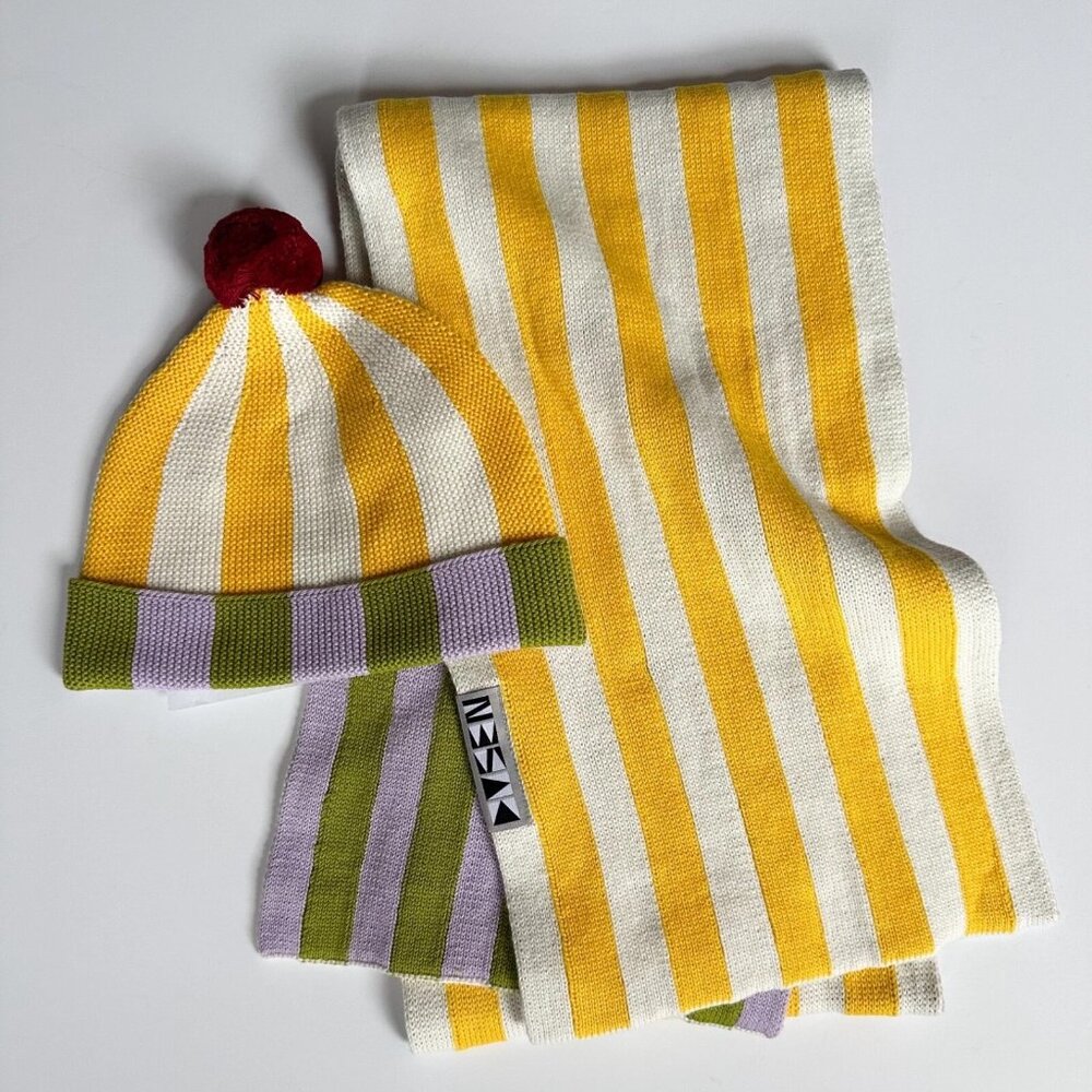 Dusen Dusen Squash Stripe Knits Hat & Scarf Set